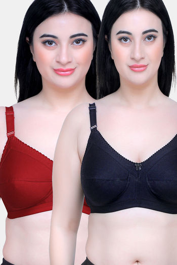 Buy Maroon Clothing Single Layered Non Wired Full Coverage Minimiser Bra (Pack of 2) - Maroon Black